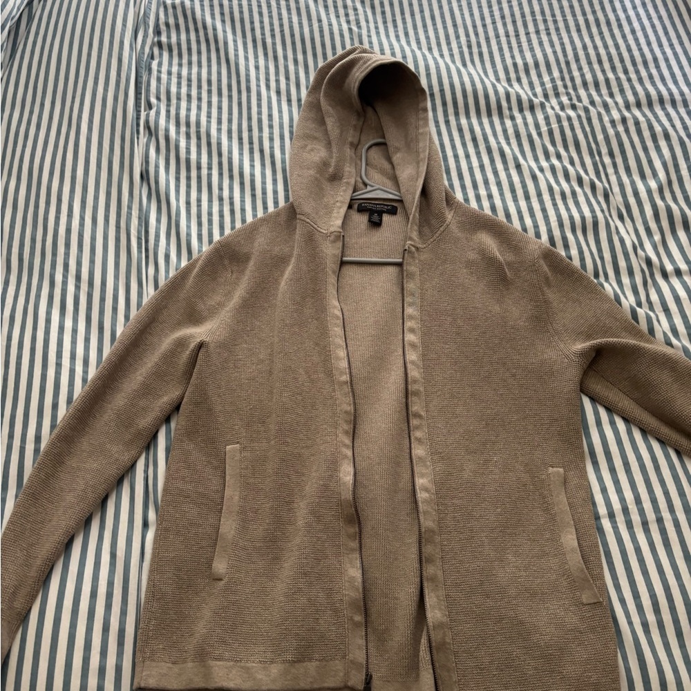 Banana Republic Tan Zip Up Hooded Cardigan